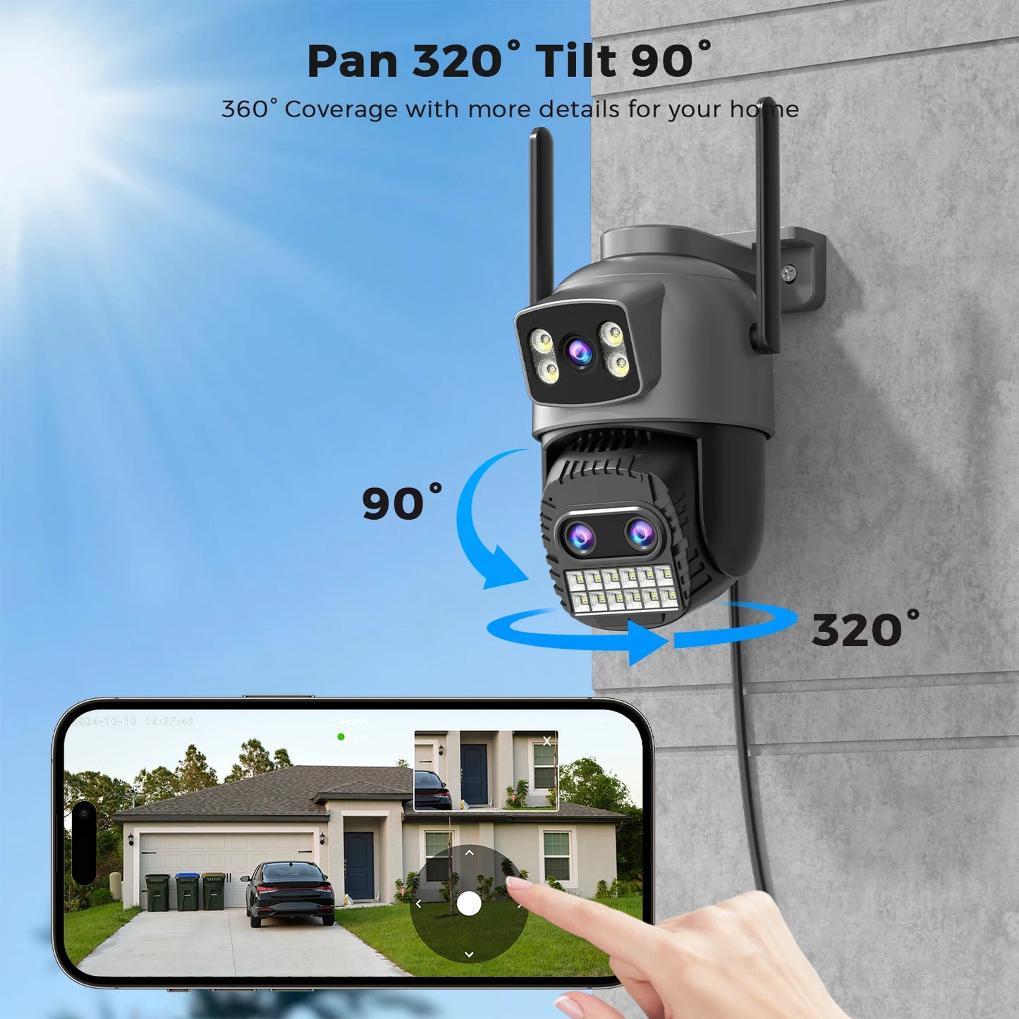 BESDER 12MP Wifi Camera Outdoor Dual Screen 10X Digital Zoom CCTV Video Surveillance Cam PTZ 15MP Security IP Camera O-Kam Pro