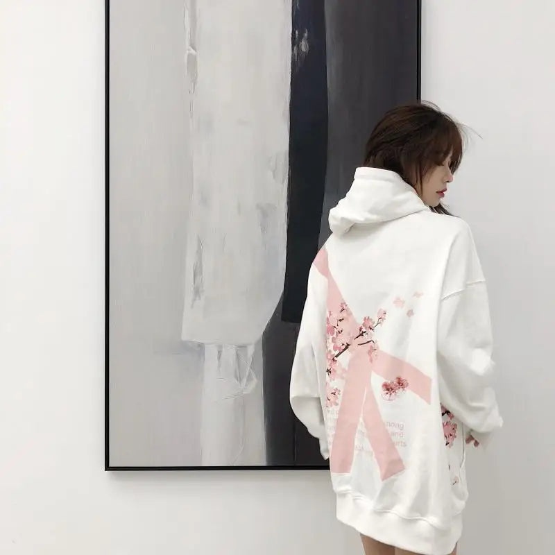 Streetwear Y2K Harajuku Cute Cherry Blossom Graphic Print Oversized Hoodie Gothic Casual Pullover Sweatshirt Men Women Clothing