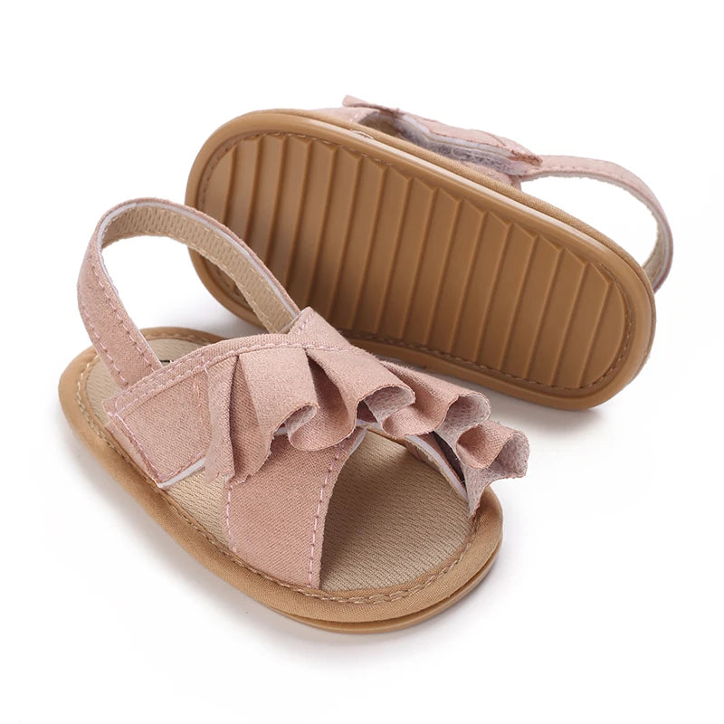 Sandales d'été pour bébé, chaussures pour bébé fille, princesse, semelles plates, antidérapantes, chaussures de berceau pour tout-petits, pantoufles en toile pour nouveau-né
