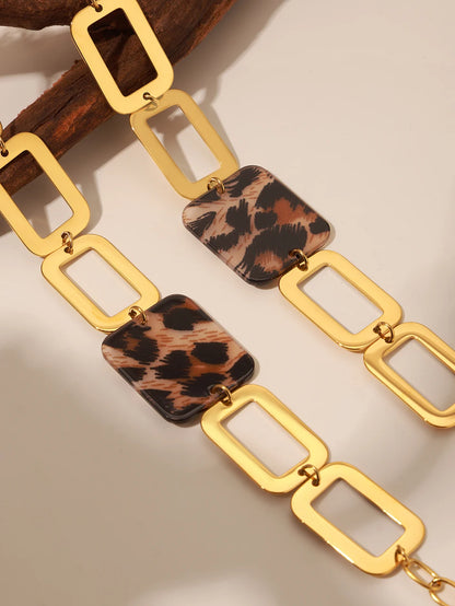 Stainless Steel Long Necklace For Women 18k Gold Plated Women's Sweater Chain Necklaces Woman Leopard Print Jewelry Accessories