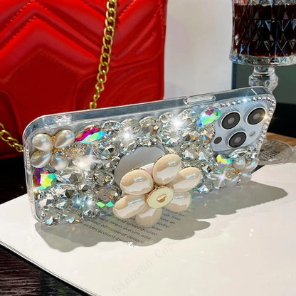 Sparkling Flower Pearl Water Diamond Phone Case Suitable For iPhone 15 14 13 12 11 Pro Max XR XS X 7 8 Plus Set