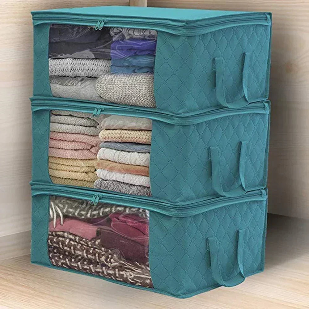 Foldable Home Closet Storage Bag Clothes Quilt Blanket Zipper Organizer Box Large Capacity Non-woven Storage Boxes 49×36×21cm