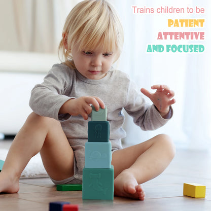4PCS Silicone Stacking Cups Montessori Toy Square Nesting Bath Toy For Baby Early Education Sensory Development Teether Toy