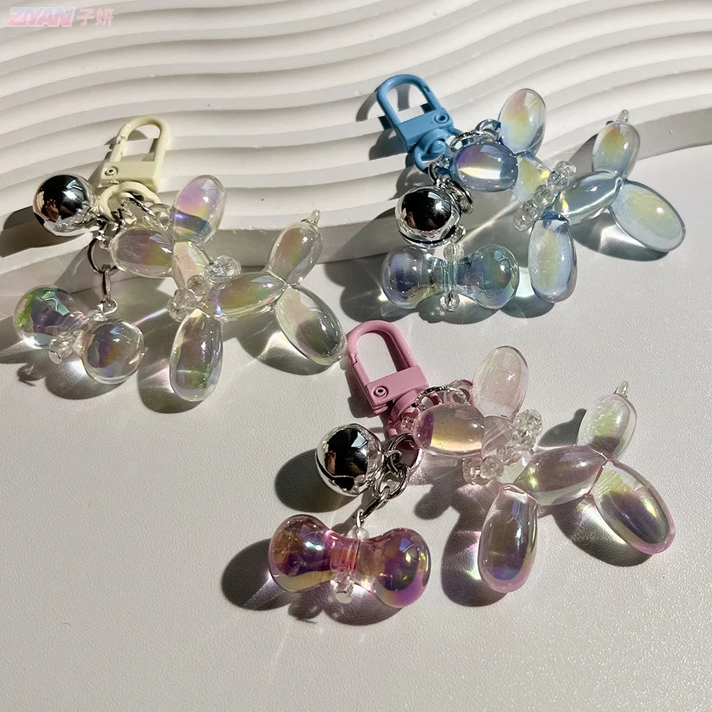 Kawaii Balloon Dog Key Chains Colorful Transparent Cartoon Dog Beautiful Bag Accessories Fashion Key Ring Pendants