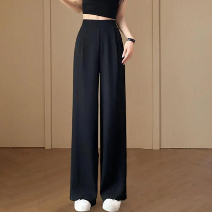 Loose Pants Stylish Women's Wide Leg Pants with Pockets for Office Wear Casual Outfits Solid Color High Waist Relaxed Fit