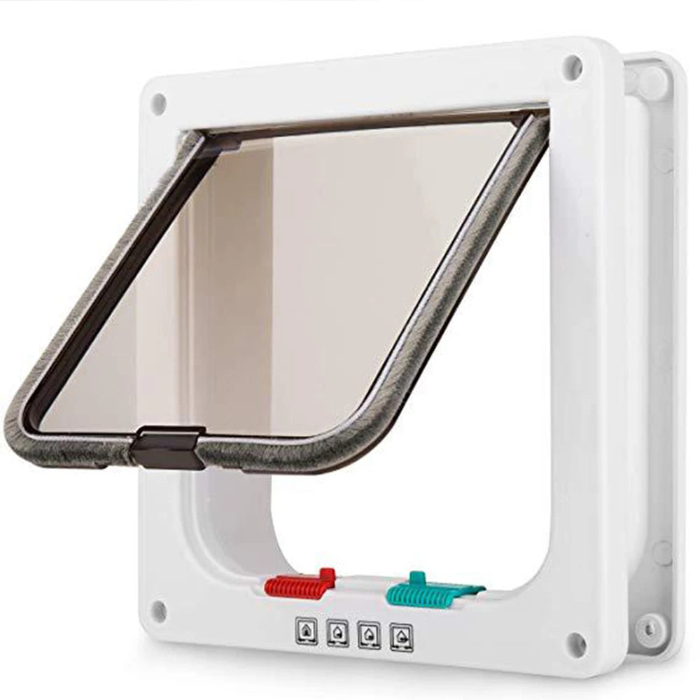 Dog Cat Flap Door with 4 Way Security Lock Flap Door for Dog Cats Kitten ABS Plastic Small Pet Gate Door Kit Cat Dogs Flap Doors
