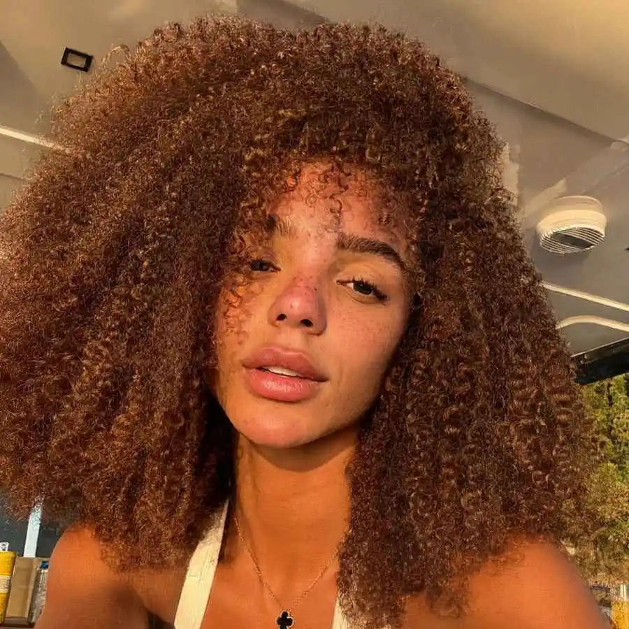 Brown Color PiXie Cut Afro Kinky Curly Human Hair Wigs with Bangs Brazilian Short Curly Human Hair Wig Wear to go Glueless Wig
