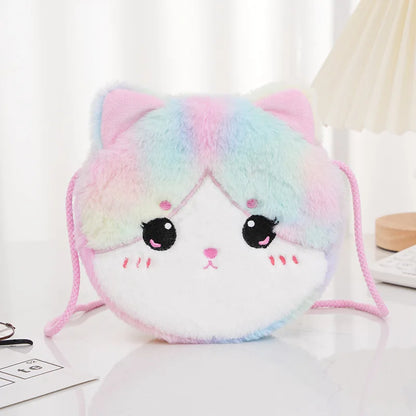 Kawaii Cartoon Cat Crossbody Bag Single Shoulder Bag Girl kids Cute Plush Round Zero Wallet 2024 New