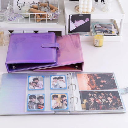 PLRBOK A5 Widened 3-ring D-shaped Magnetic Buckle Laser Mirror Binder Photo Album Card PhotoCard Collection Book Ring Notebook