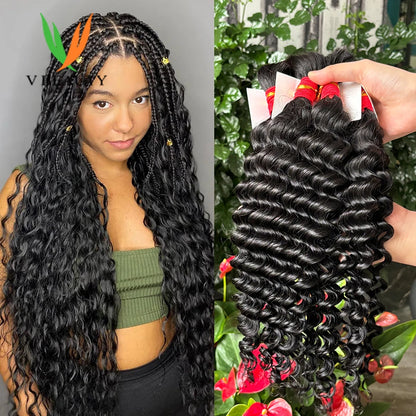 V Beauty Bulk Human Hair No Weft Boho Braids For Women Braiding Human Hair Deep Wave Hair Extensions Remy Hair 16-28 Inch 100g