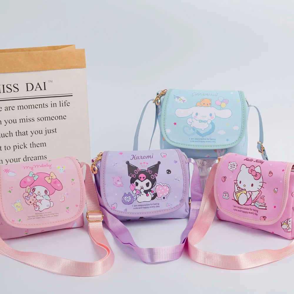 Cartoon Kuromi Hellokitty Flip Shoulder Bag Cute Fashion Cinnamoroll Storage Shoulder Bag Wallet Children's Girls Birthday Gifts