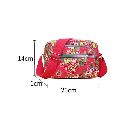 Casual Backpack Messenger Nylon Canvas Cloth Bag Shoulder Multi Layered Floral Print Mother Handbag Women's Crossbody Bag