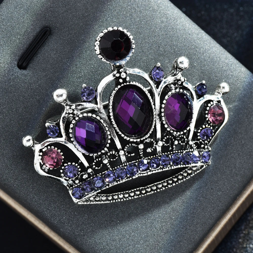 Purple Crystal Crown Brooch Pins For Women Gift