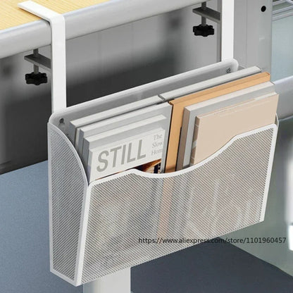 Portable Iron Desk Organizer with Adjustable Shelf Hanging Basket for Home Office Storage