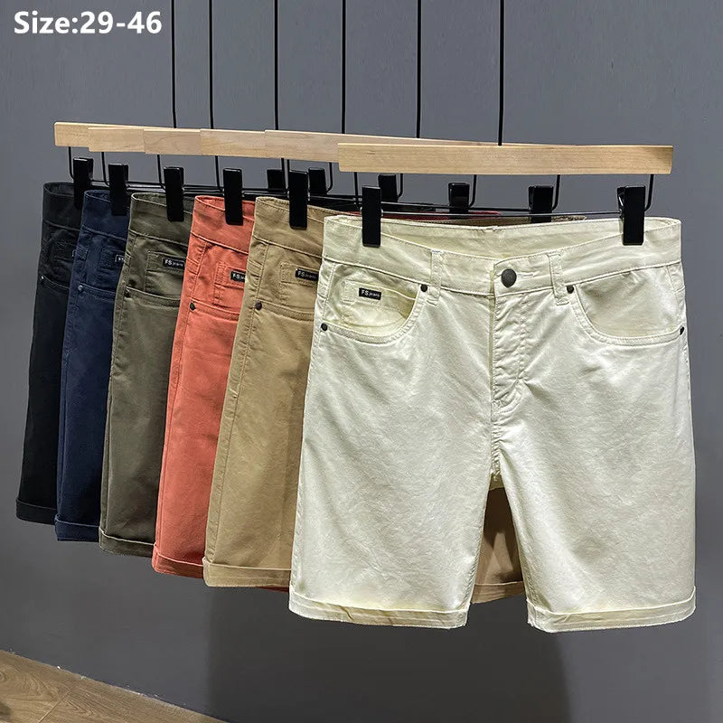 Cotton Shorts Men Summer Plus Size 46 44 42 40 Loose Thin Stretched Black Beige Students Blue Casual Half Trousers Streetwear