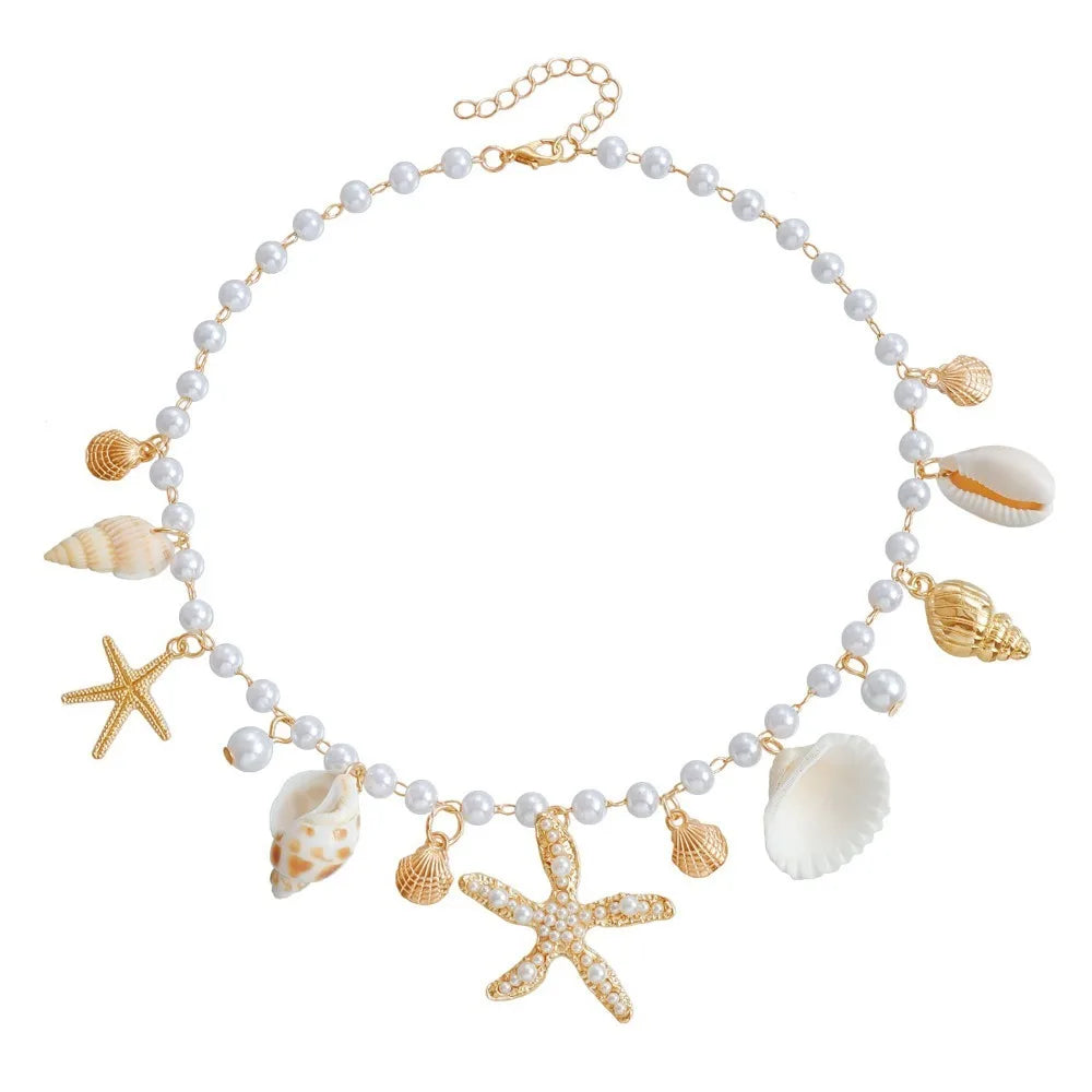 Chaîne de taille bohème d'été, pendentif en forme d'étoile de mer, coquillage, lien de taille ajouré, chaîne de corps pour bikini de plage pour femmes