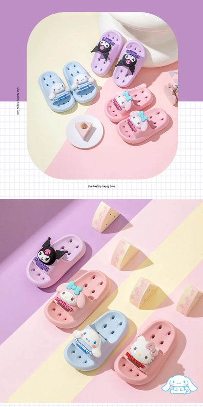 Sanrio Kuromi Sandales d'été mignonnes pour enfants, pantoufles souples d'intérieur et d'extérieur, séchage rapide, semelle antidérapante, dessin animé, cadeau pour filles et garçons