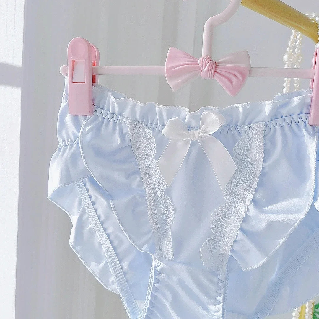 Lotus Leaf Edge High Slit Lolita Sweet Panties Japanese Cute Student Mid Waist Underwear Girl Milk Silk Triangle Pants 섹시
