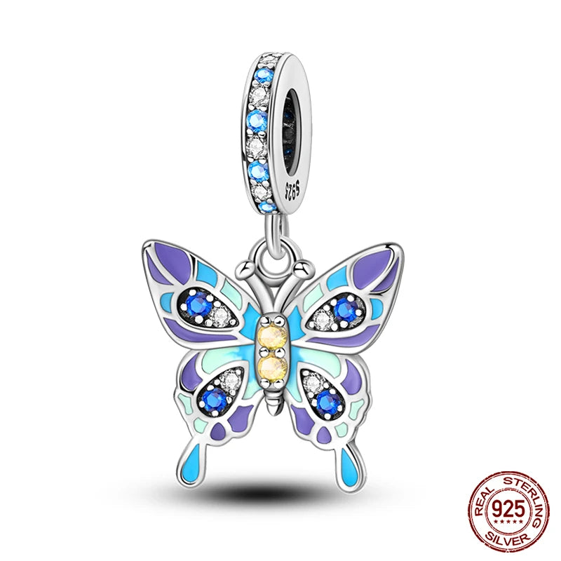 New 925 Sterling Silver Luminous Elf Blue Purple Butterfly Moon Life Tree Charms Beads Fit Pandach Original Bracelet DIY Jewelry