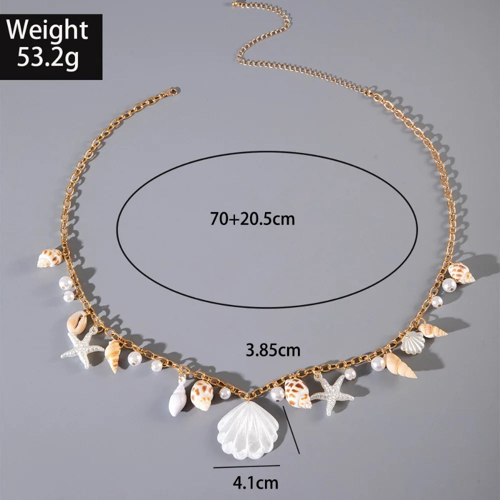 Chaîne de taille bohème d'été, pendentif en forme d'étoile de mer, coquillage, lien de taille ajouré, chaîne de corps pour bikini de plage pour femmes