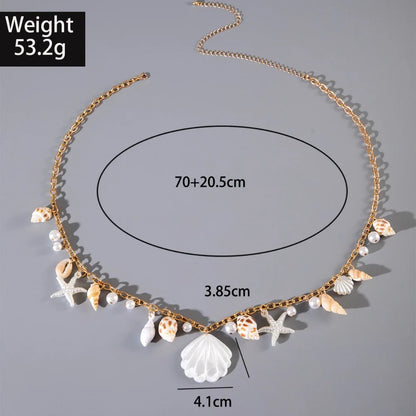 Chaîne de taille bohème d'été, pendentif en forme d'étoile de mer, coquillage, lien de taille ajouré, chaîne de corps pour bikini de plage pour femmes