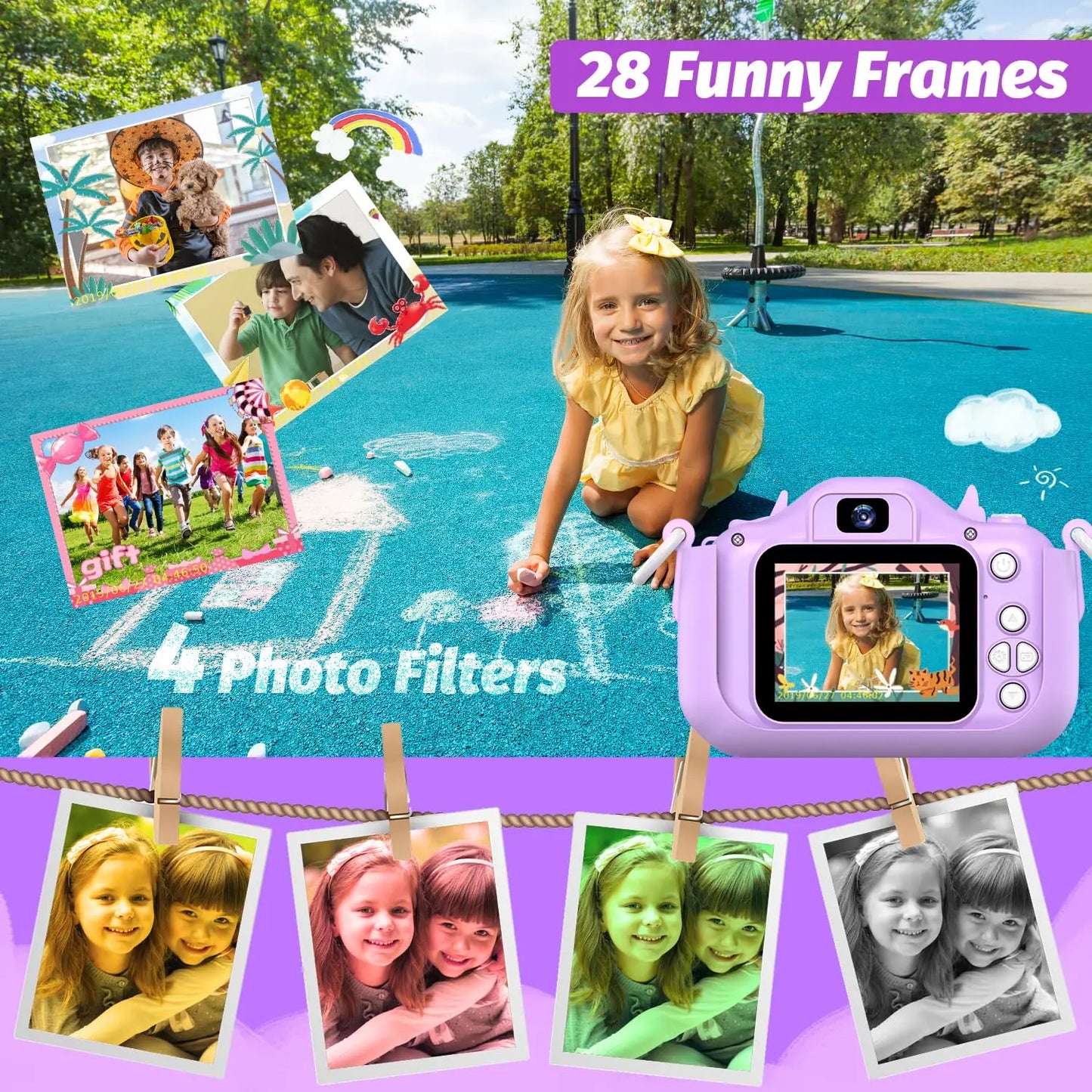 INOCTI Kids Digital Camera, Toddler Video Camera, 1080P HD Dual Lens, For 3-12 Year Old Girls Christmas Birthday Gifts Toys