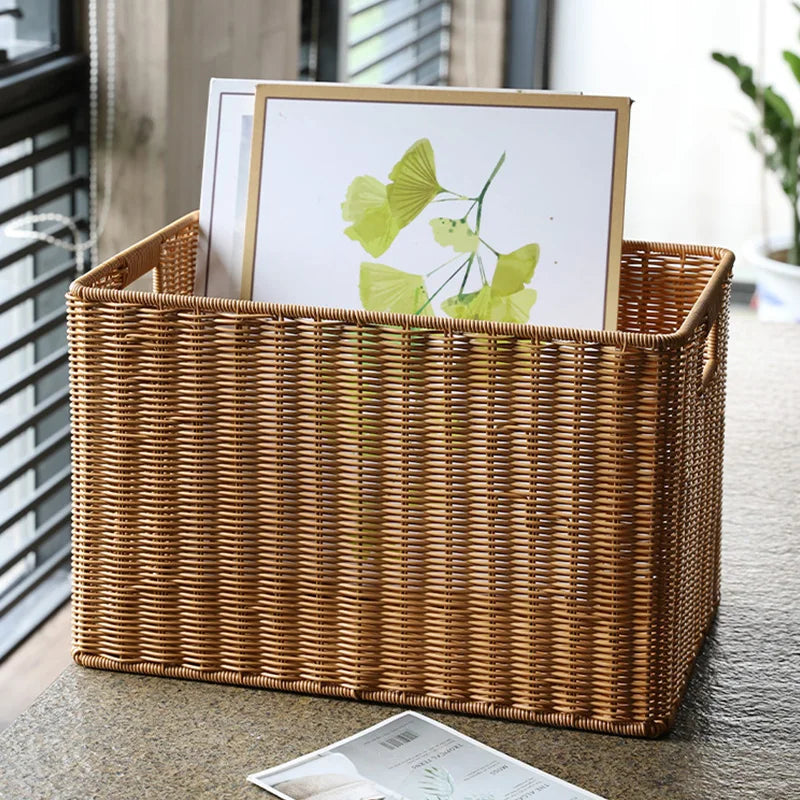 Boîte de rangement tissée à la main Grand panier Rangement de vêtements tissés Cuisine Chambre Salon Vêtements Épicerie Articles divers Organisateur