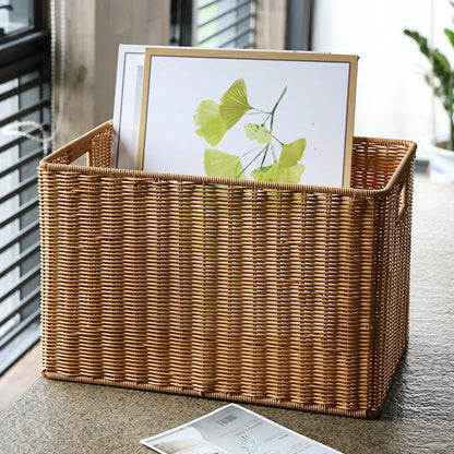 Boîte de rangement tissée à la main Grand panier Rangement de vêtements tissés Cuisine Chambre Salon Vêtements Épicerie Articles divers Organisateur