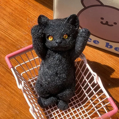 Squishy Cat Stress Relief Decor Taba Shocked Kitten Fidget Doll Soft Squeeze Plush for Pet Lovers, Home Office Decor Relax Gift