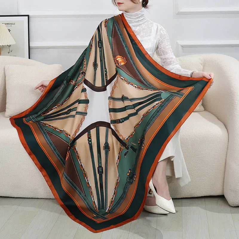 ELAIFRUIHAO Foulard en soie florale pour femme, hijab, bandana imprimé, grand format, carré, 110 cm, en satin