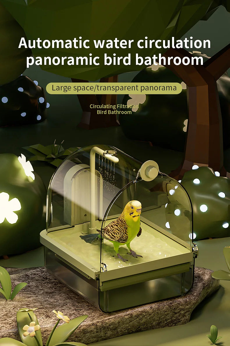 Clear Hanging Bird Bath Automatic Water Circulation Bath Shower For Bird Easy to clean Space Saving Design Bird Cage Accessory