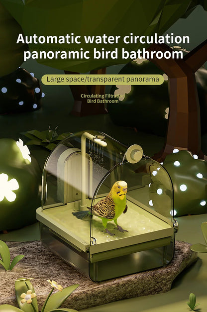 Clear Hanging Bird Bath Automatic Water Circulation Bath Shower For Bird Easy to clean Space Saving Design Bird Cage Accessory