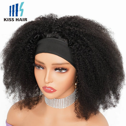 250% High Density Headband Wig Afro Kinky Curly Brazilian Human Hair Wigs Scarf Wigs Full Machine Made Wigs For Women