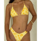 Combhasaki Women's Y2K Floral Print Bikinis Set Fashion Lace-up Halter Neck Bra with Thong Swimsuits Summer 2Piece Bathing Suit