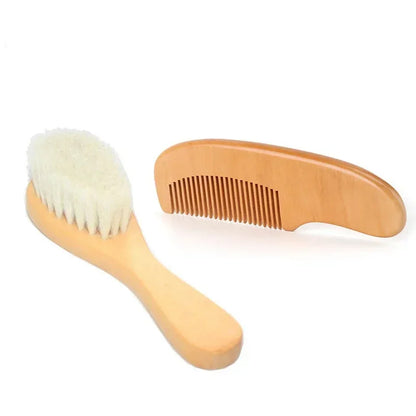 2/3PCS Newborn Wool Baby Wooden Brush Comb Newborn Hair Brush Infant Head Massager Portable Comb Hair Bath Brush Comb