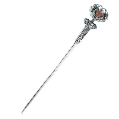 Classic charms enamel Lotus flower blue tiara hair Jewelry 925 silver exquisite ethnic style Hanfu qipao hanfu accessories