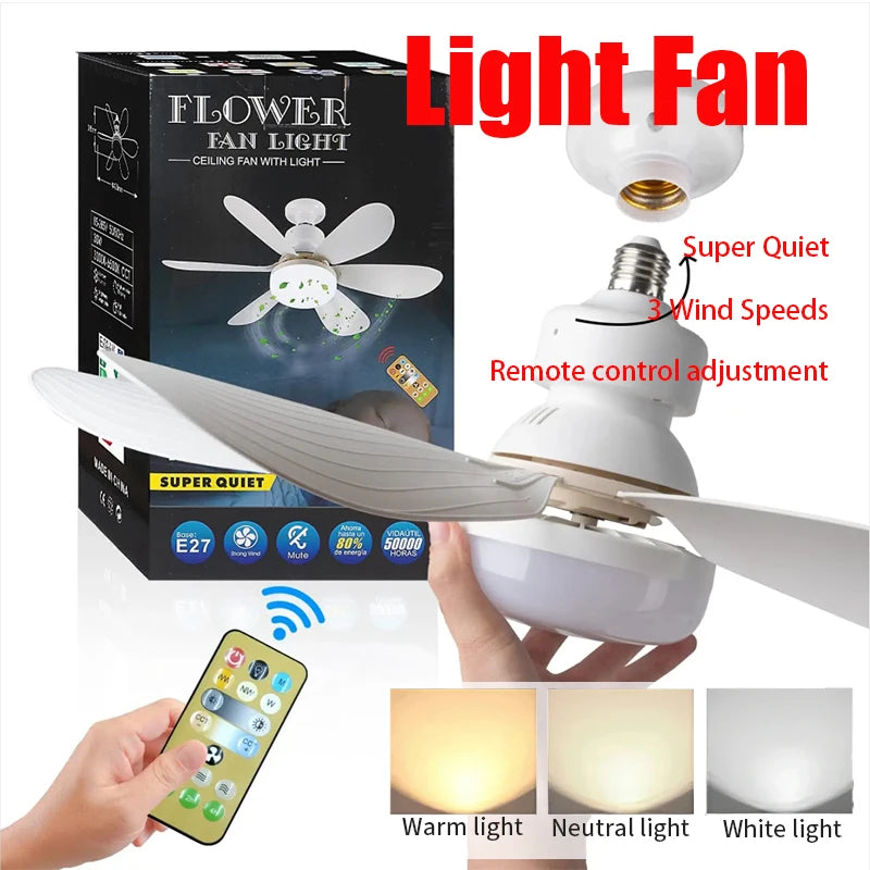 2025 New Cooling Light Led Fan Silent Ceiling Fan E27 Wireless With Remote Control For Dimming, Suitable for Living Room, Study,