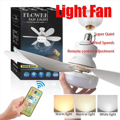 2025 New Cooling Light Led Fan Silent Ceiling Fan E27 Wireless With Remote Control For Dimming, Suitable for Living Room, Study,