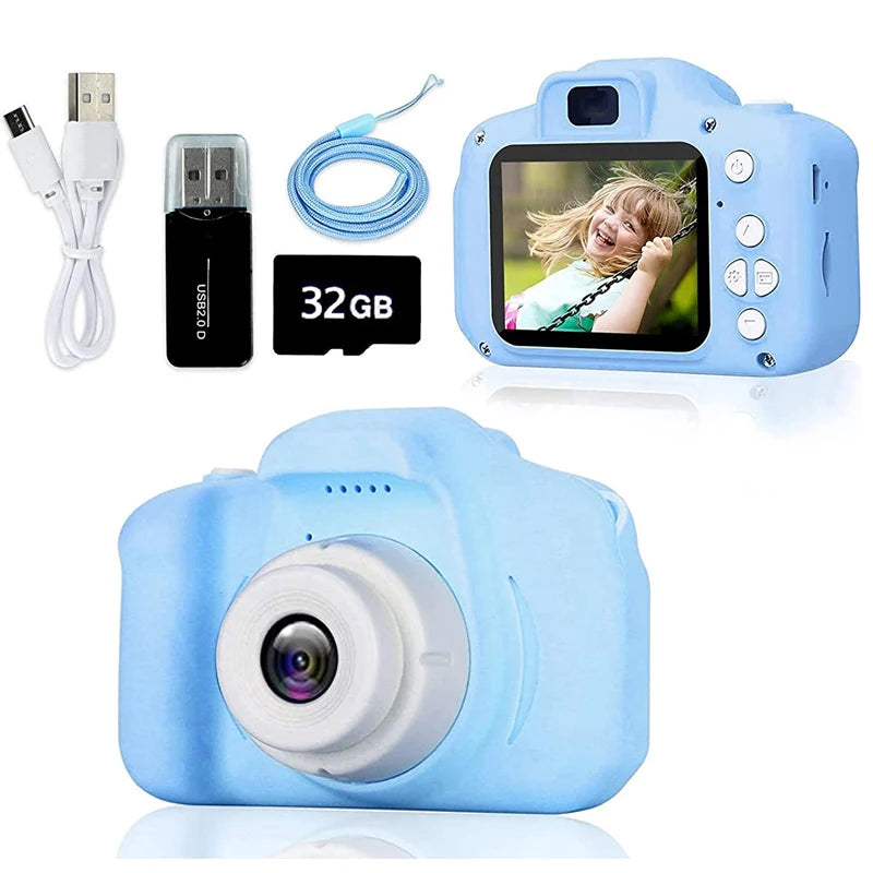 Kid Mini Camera 1080P Cartoon Selfie Toddler Digital Video Camera Toys With 32G SD Card for Boys/Girls Christmas Birthday Gifts