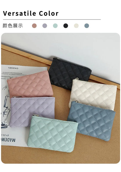 PU Soft Leather Diamond Grid Short Wallet Women Coin Purse Card Bag Zipper Coin Pouch Credit Card Holder ID Holder Mini Purse