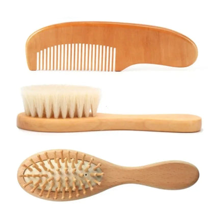 2/3PCS Newborn Wool Baby Wooden Brush Comb Newborn Hair Brush Infant Head Massager Portable Comb Hair Bath Brush Comb