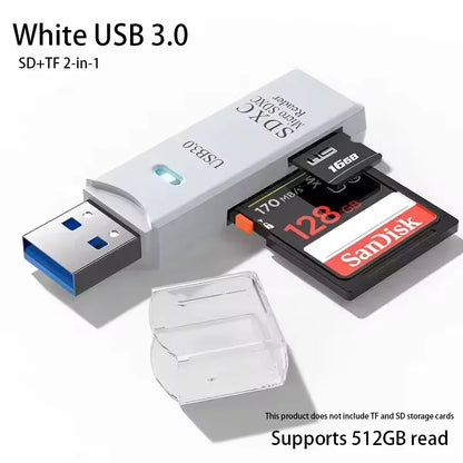 Lecteur de cartes multifonction 2 en 1 USB 3.0/2.0 haute vitesse, compatible avec cartes TF et SD, pour ordinateur, tablette, appareil photo, ordinateur portable, voiture