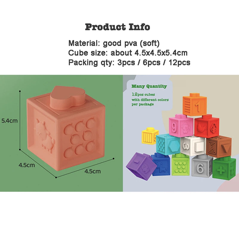 Baby Soft Rubber Cube Puzzle Montessori Toddlers Touch Early Education Squeeze Stacker Relief Gifts Kids Children Bath Toys