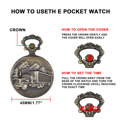 Steampunk Bronze Big Car Truck Pocket Watch with Chain Pocket Watches for Men Women Exquisite Retro Watches Relogios
