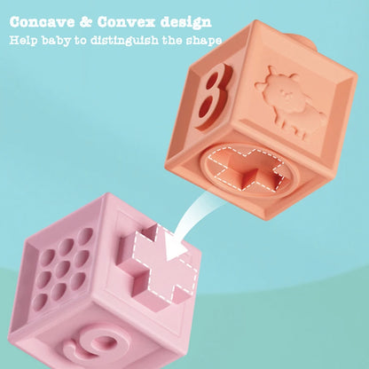 Baby Soft Rubber Cube Puzzle Montessori Toddlers Touch Early Education Squeeze Stacker Relief Gifts Kids Children Bath Toys