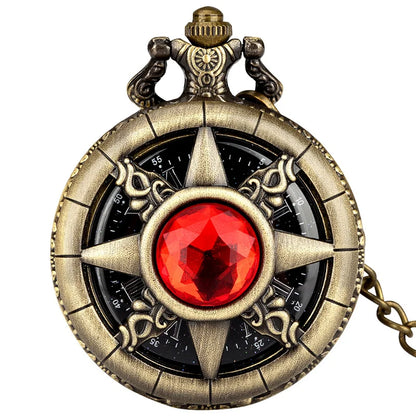 Exquisite Emerald-green Stone Bronze Case Quartz Pocket Watch Simple White Dial Chain Clock Necklace Pendant Watch for Men Women
