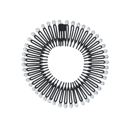 2pcs Rhinestone Plastic Full Circle Stretch Diamond Flexible Comb Teeth Headband Hair Band Clip Face Wash Fixed Hair Accessories