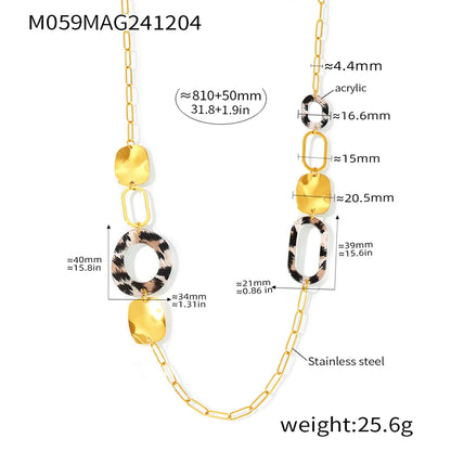 Stainless Steel Long Necklace For Women 18k Gold Plated Women's Sweater Chain Necklaces Woman Leopard Print Jewelry Accessories