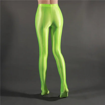 Glossy Shiny Stage Performance Leggings High Waist Fitness with Socks Skinny Yoga Trousers Women Clothing Stage Show