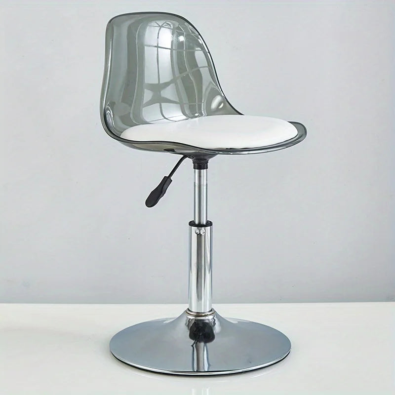 Adjustable Modern Bar Stool with Transparent Backrest Metal Frame Upholstered Seat with Lifting and Rotating Function
